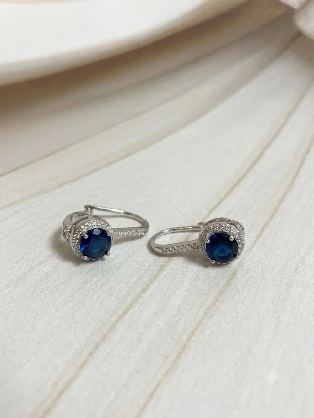 Elegant Blue Crystal Halo Drop Earrings - Women Jewelry